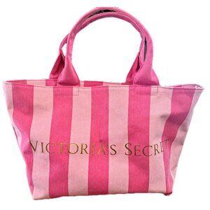 Victoria's Secret Pink Striped Canvas Open Top Tote 18" x 10" x 7"